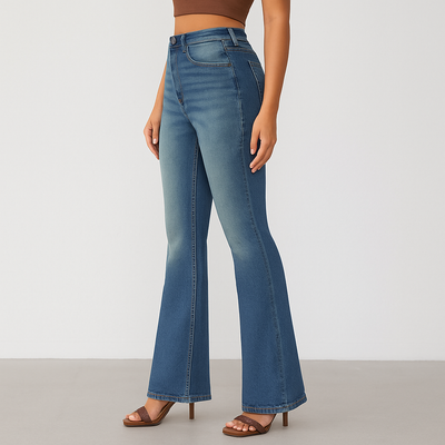 Fenn – Damen Schlagjeans mit hohem Bund – Figurbetonter Stretch-Denim