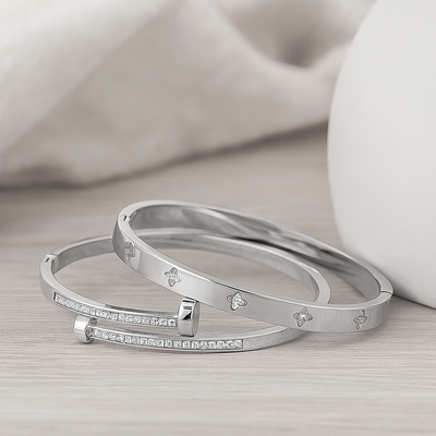 2-teiliges Edelstahl-Armreif-Set – Luxusschmuck mit funkelnden Akzenten