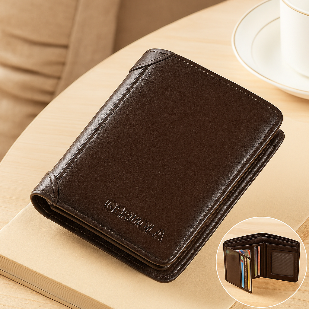 Echtes Leder Trifold-Geldbörse – Kompaktes Design mit Kartenfächern für Herren