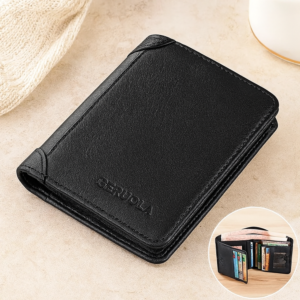 Echtes Leder Trifold-Geldbörse – Kompaktes Design mit Kartenfächern für Herren