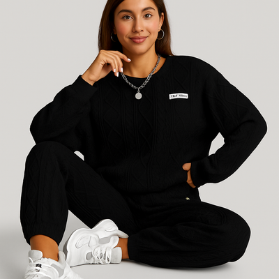 Damen Zweiteiler aus Strukturstoff – Langarm-Sweatshirt & Jogginghose – Lässig & Bequem