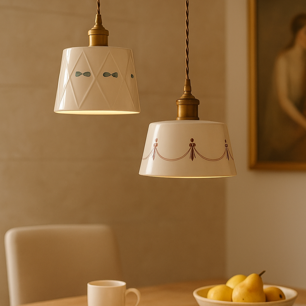 CeramiGlow – Elegante Pendellampe mit klassischem Muster aus Keramik