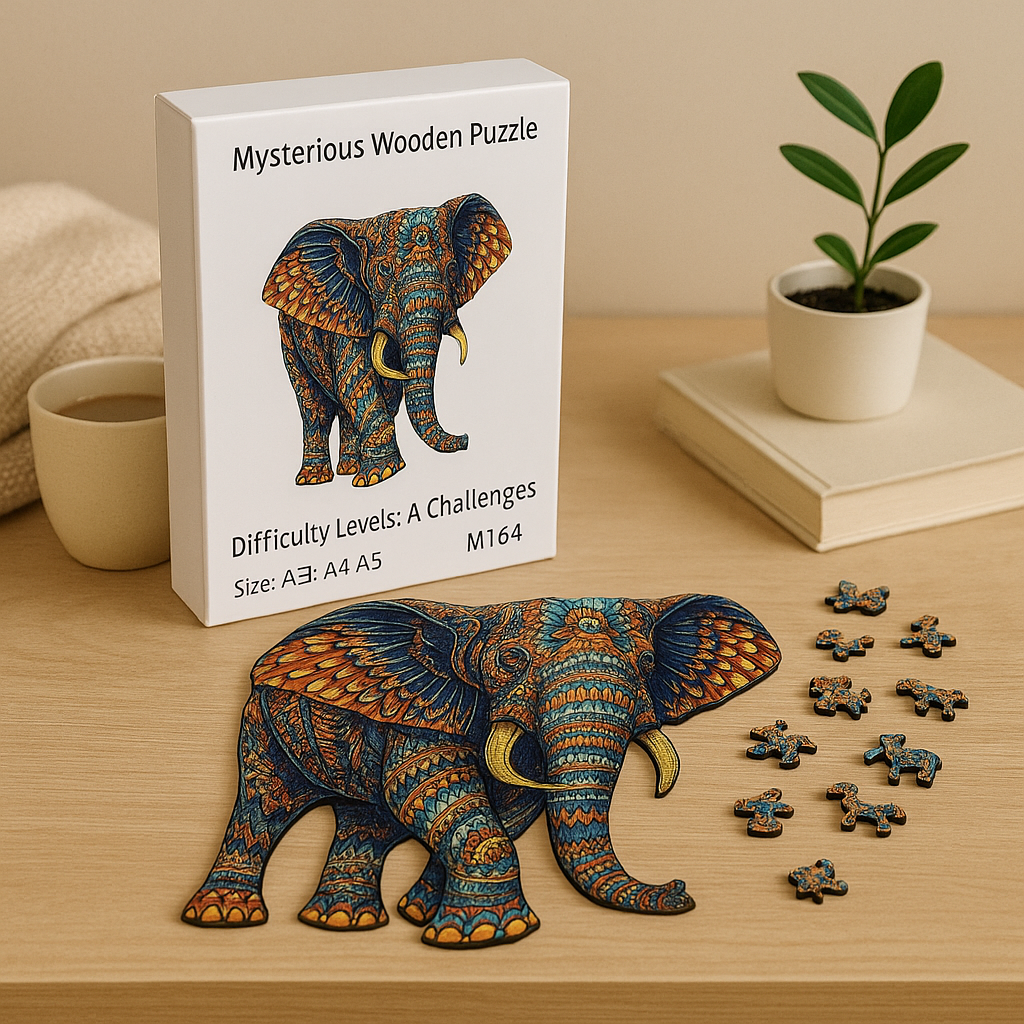 EleMind Elefantenförmiges Holzpuzzle – Tierhirnwindspiel für Erwachsene