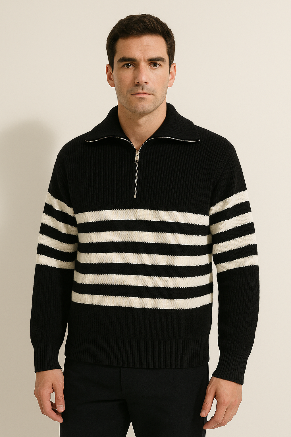 Christopher Strickpullover mit Reißverschluss und Streifen
