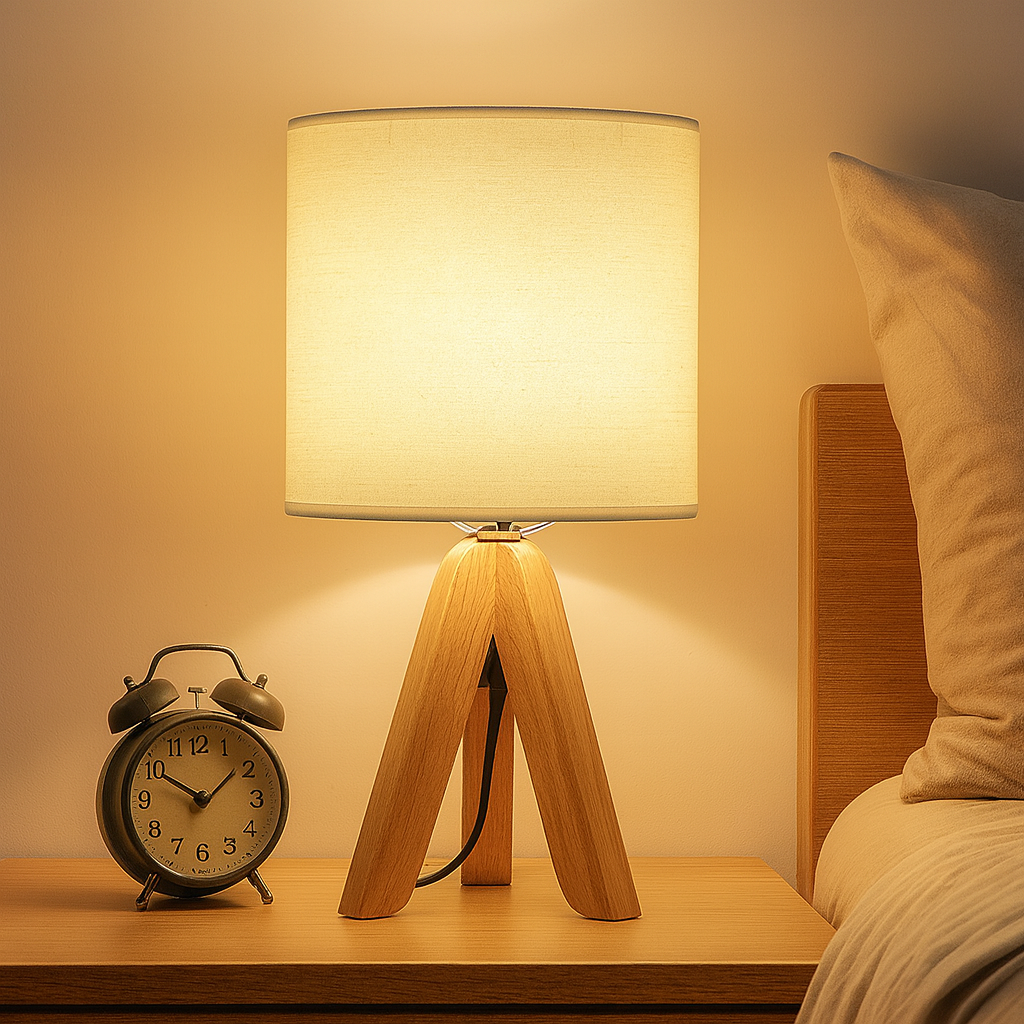 Clarest | Moderne Holzlampe mit Leinenschein
