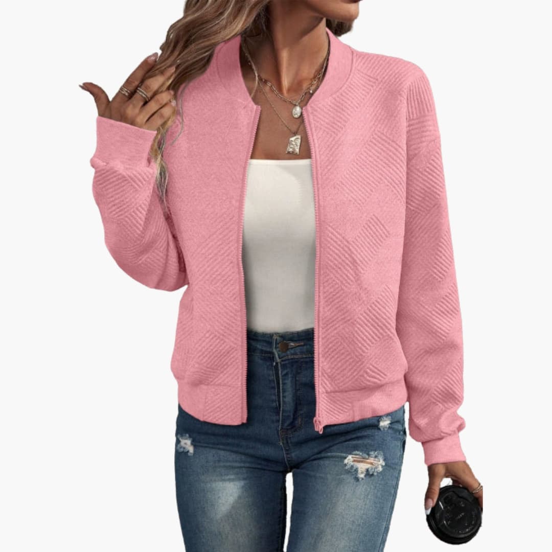 Damen Bomberjacke mit Reißverschluss und geripptem Saum