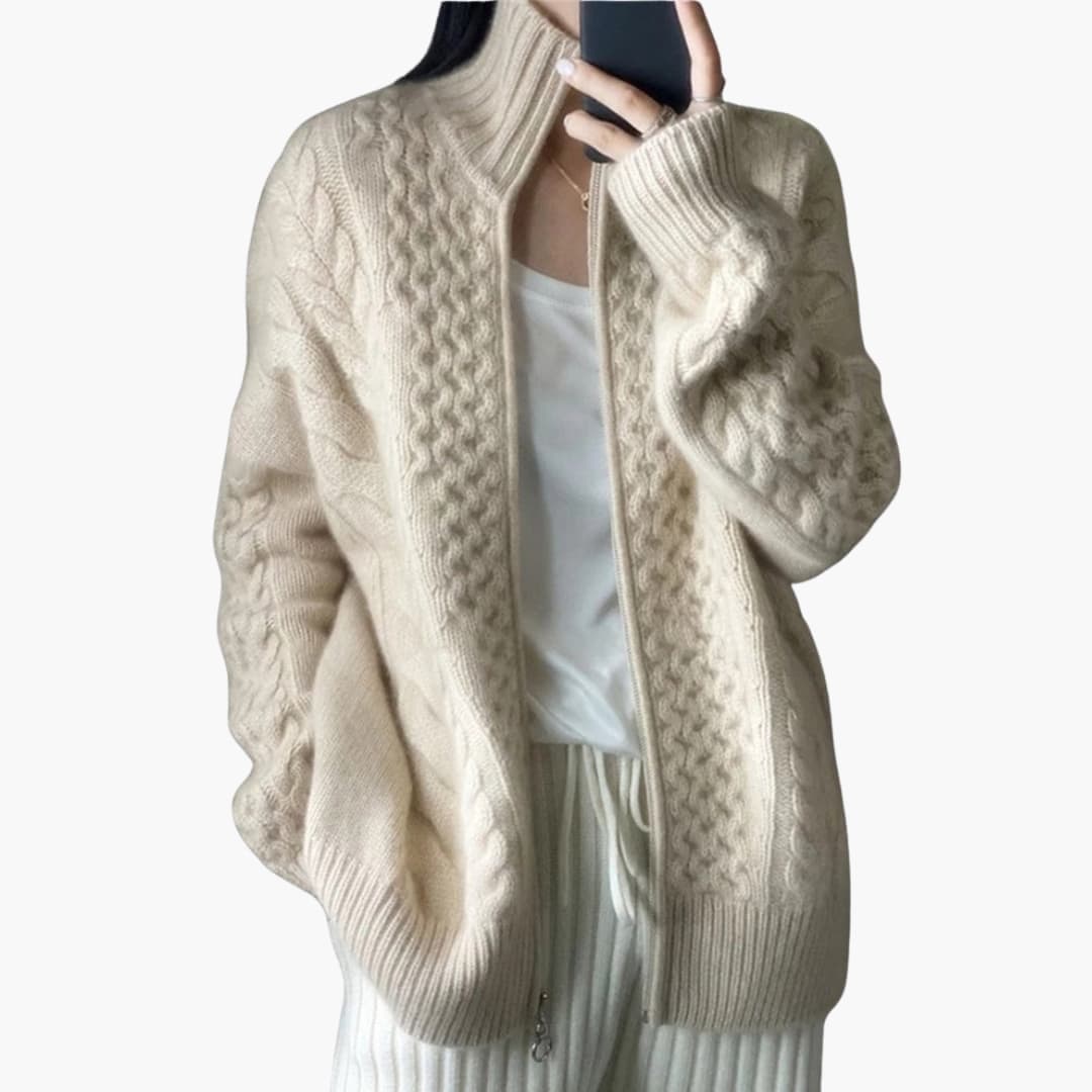 Damen Strickjacke mit hohem Kragen und Reißverschluss