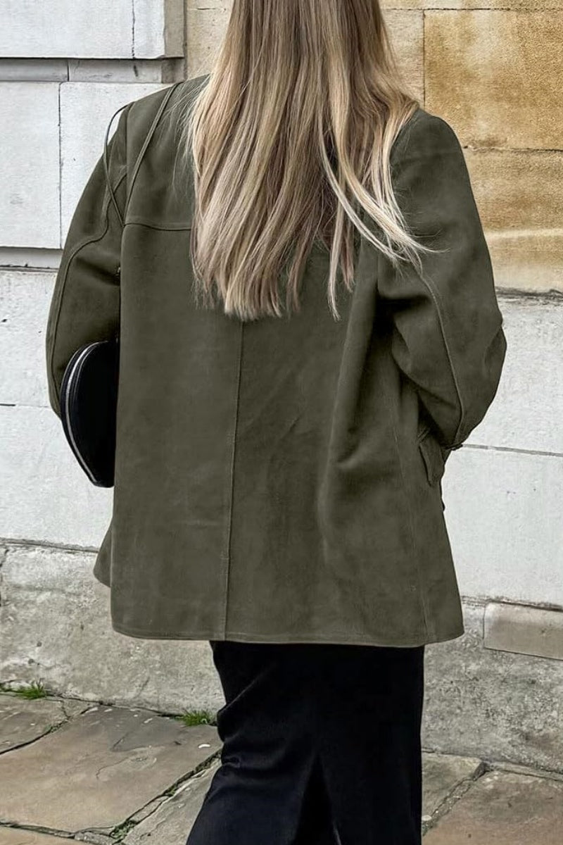 Damen Blazerjacke Einreiher Wildlederimitat Elegant