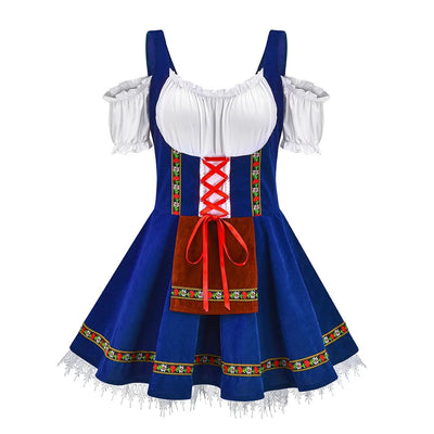 Damen Dirndl Kleid Traditionell Elegant mit Passender Schürze