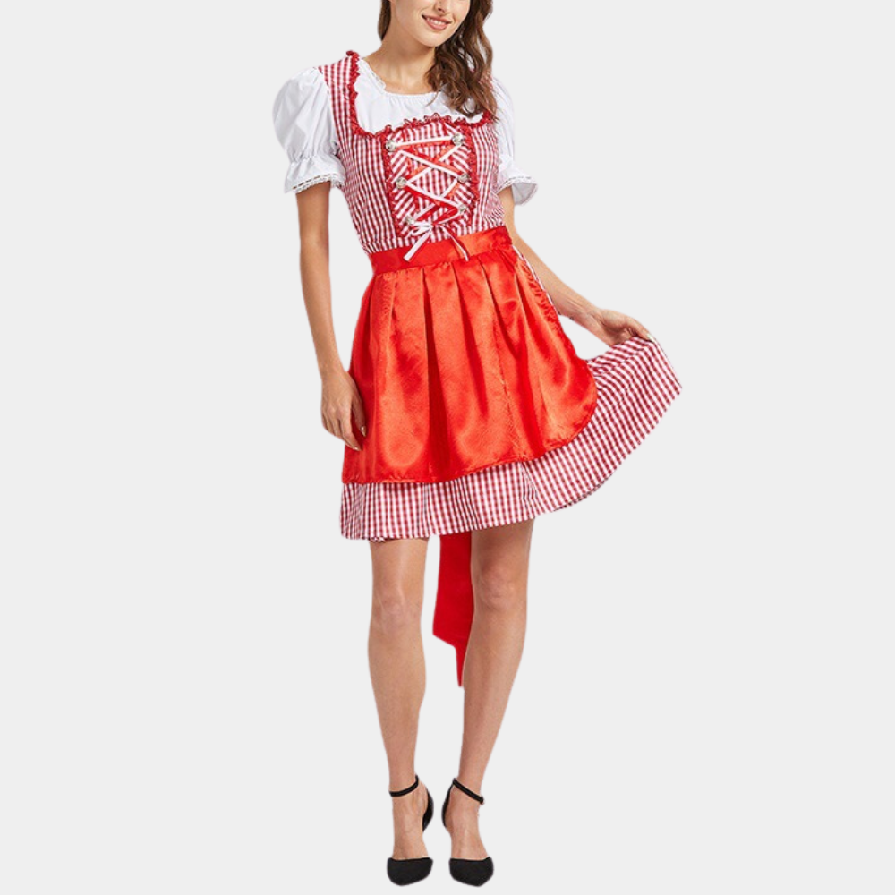 Damen Klassisches Kariertes Dirndlkleid | Mini