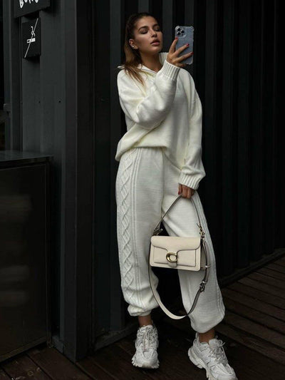 Damen Loungewear Anzug Strickmaterial mit Reißverschluss