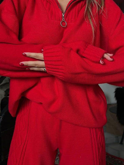 Damen Loungewear Anzug Strickmaterial mit Reißverschluss