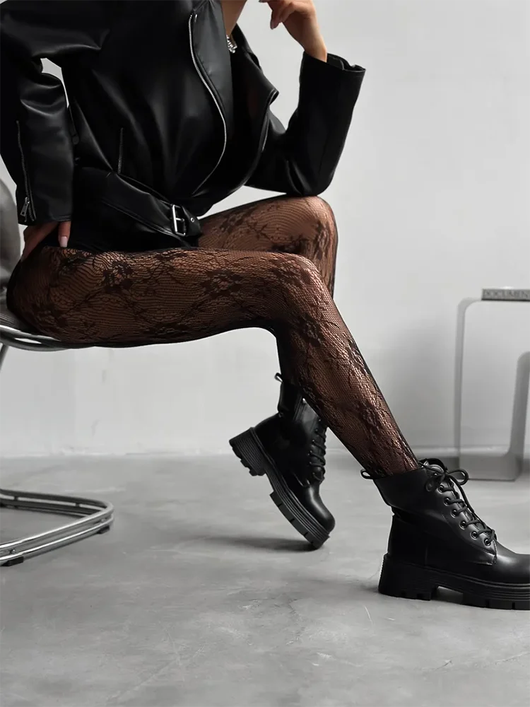 Damen Netzstrumpfhose mit Blumenmuster – Elegante Strumpfhose für modische Looks