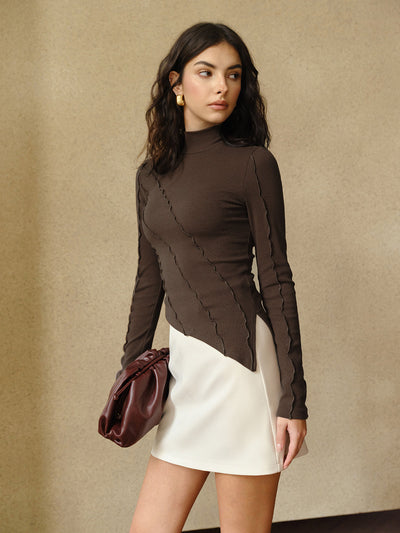 Damen Top Baumwolle Asymmetrisch mit Stehkragen Stylish und Bequem