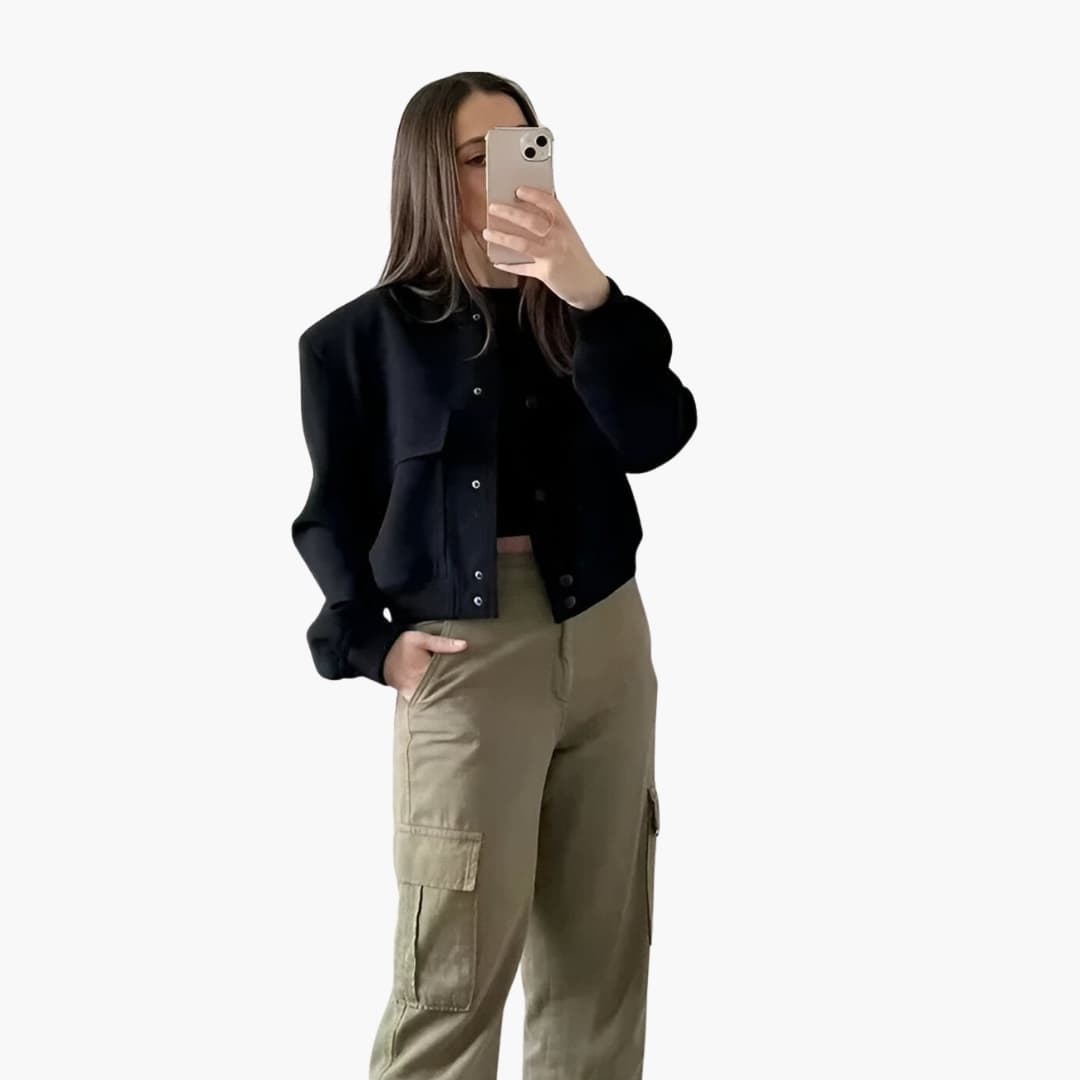 Damen kurze Bomberjacke mit Klappentaschen