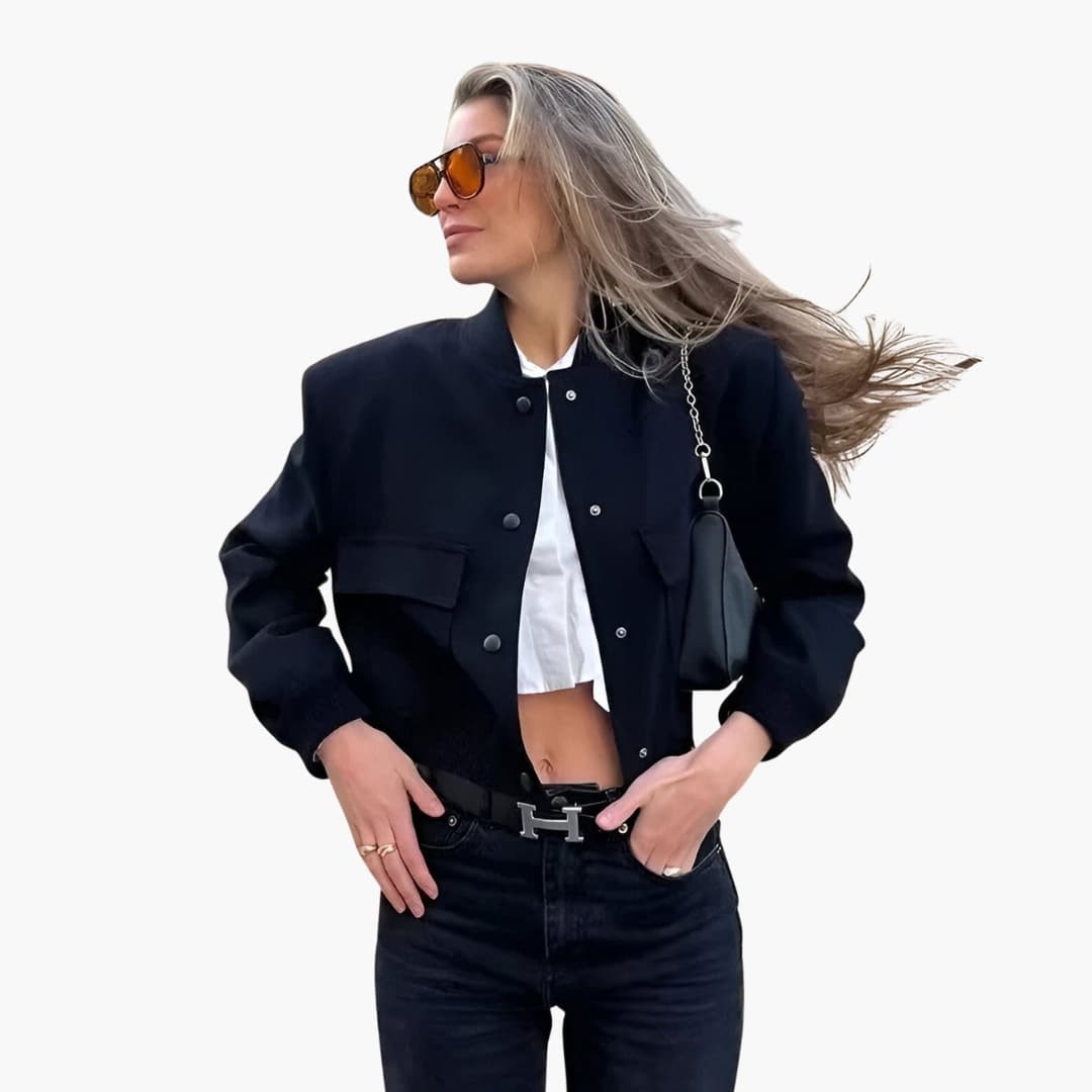 Damen kurze Bomberjacke mit Klappentaschen