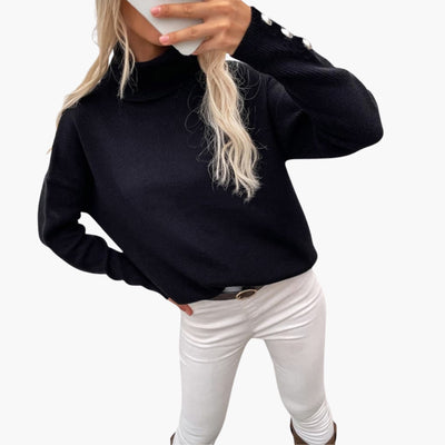 Damenpullover mit Rollkragen und Knopfmanschetten