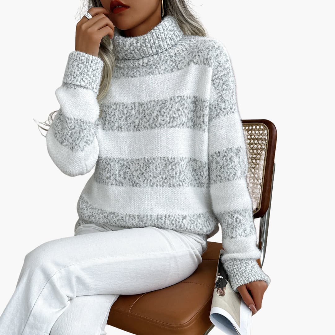 Damen pullover mit Rollkragen und Streifenmuster