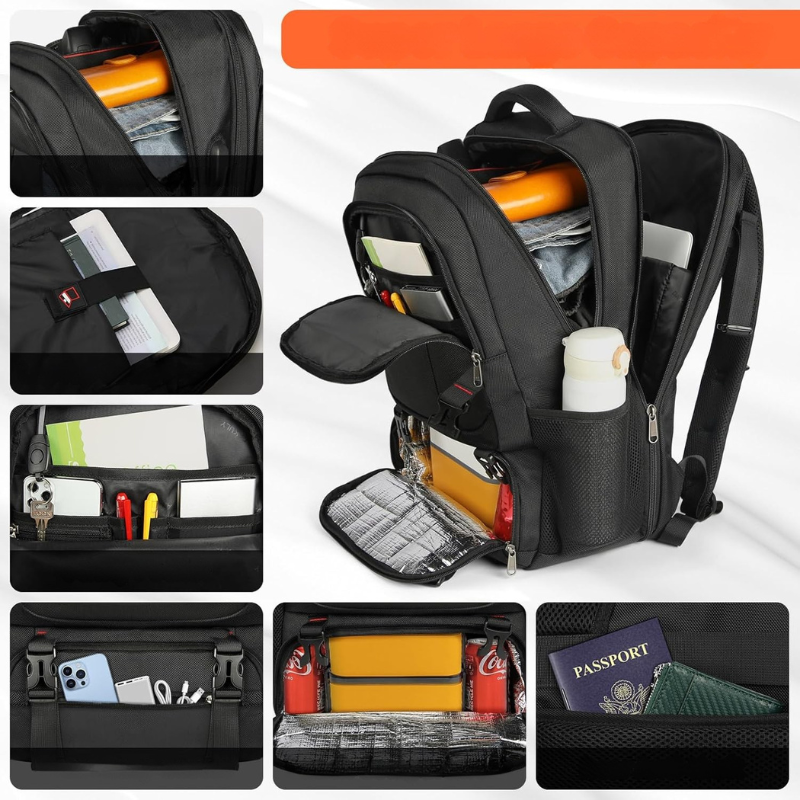 Extra-großer Reiserucksack mit Laptopfach, USB-Ladeanschluss und isoliertem Fach – Ideal für Reisen, Studium und Beruf