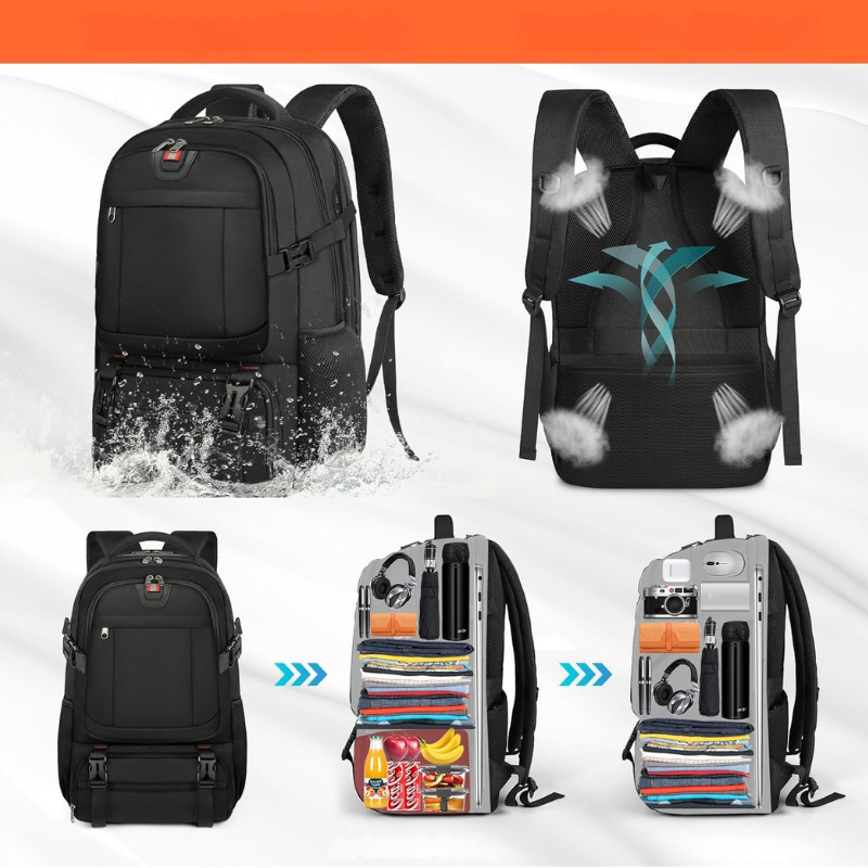 Extra-großer Reiserucksack mit Laptopfach, USB-Ladeanschluss und isoliertem Fach – Ideal für Reisen, Studium und Beruf