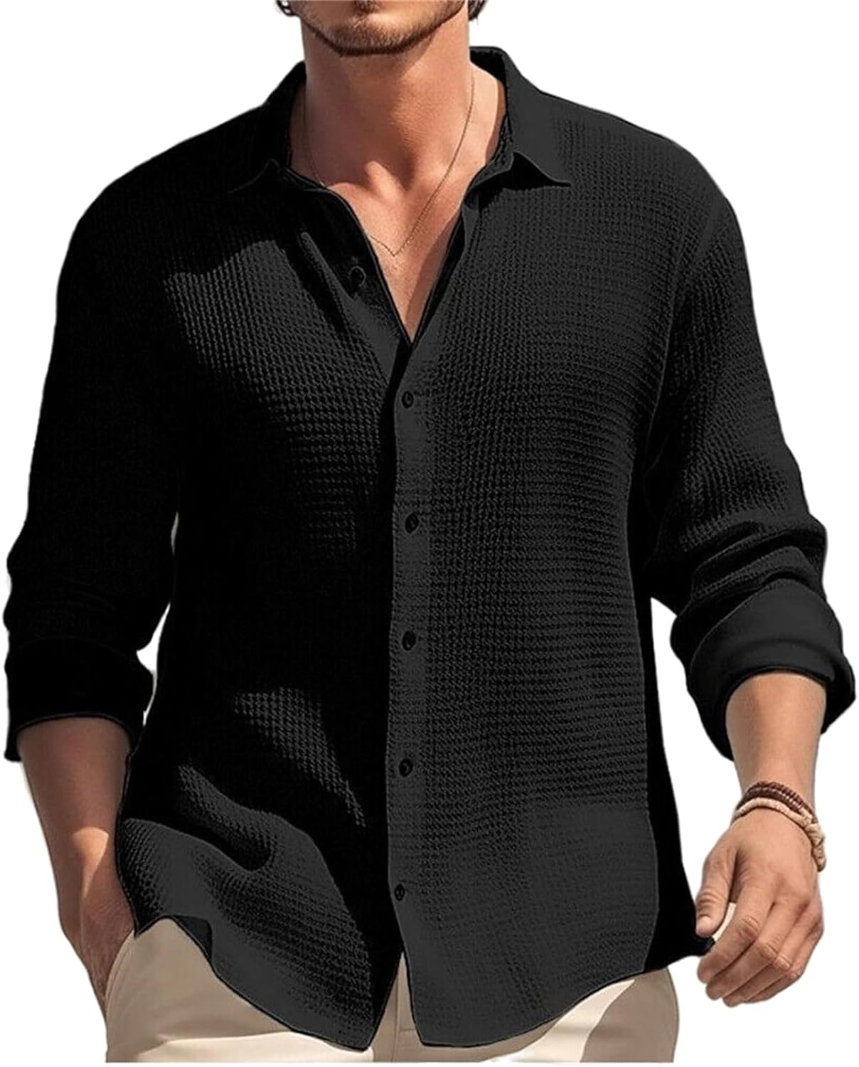 Fabio - Lässiges einfarbiges Langarm-Knopfhemd mit Revers