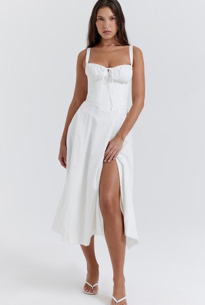 Elegantes Damen Sommerkleid – A-Linie, Midi, Schlitz