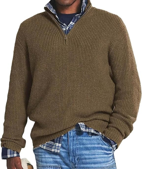 French - Herren Kaschmir Business Casual Pullover mit Reissverschluss