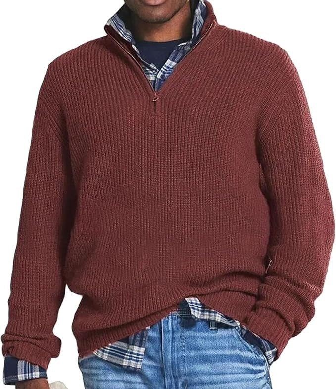 French - Herren Kaschmir Business Casual Pullover mit Reissverschluss