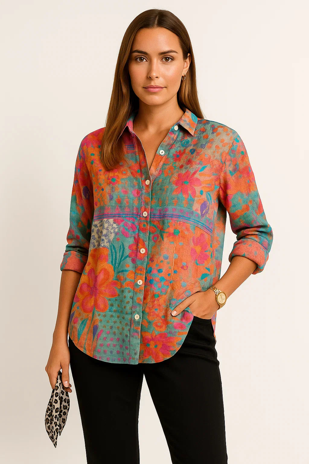 Geblümte Bluse mit V-Ausschnitt