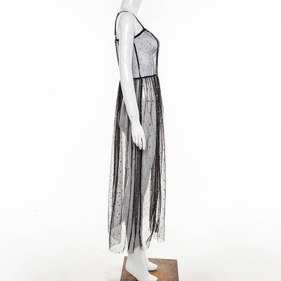 Heidi-Mode | Stern Schwarz Netz Transparent Ärmelloses Maxi Kleid