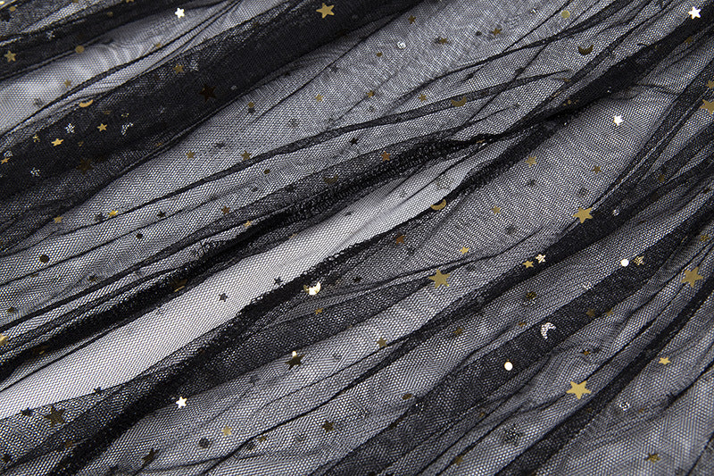 Heidi-Mode | Stern Schwarz Netz Transparent Ärmelloses Maxi Kleid