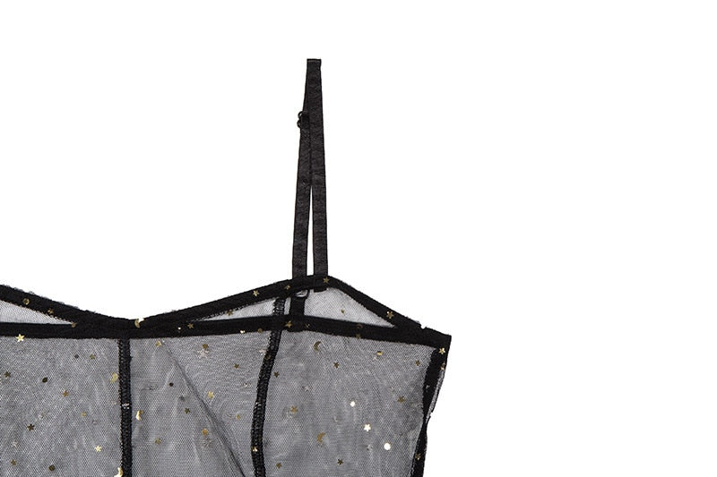 Heidi-Mode | Stern Schwarz Netz Transparent Ärmelloses Maxi Kleid