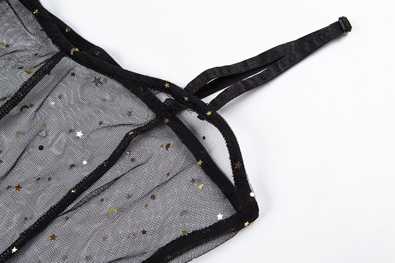 Heidi-Mode | Stern Schwarz Netz Transparent Ärmelloses Maxi Kleid