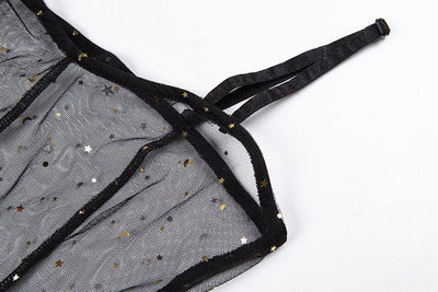 Heidi-Mode | Stern Schwarz Netz Transparent Ärmelloses Maxi Kleid