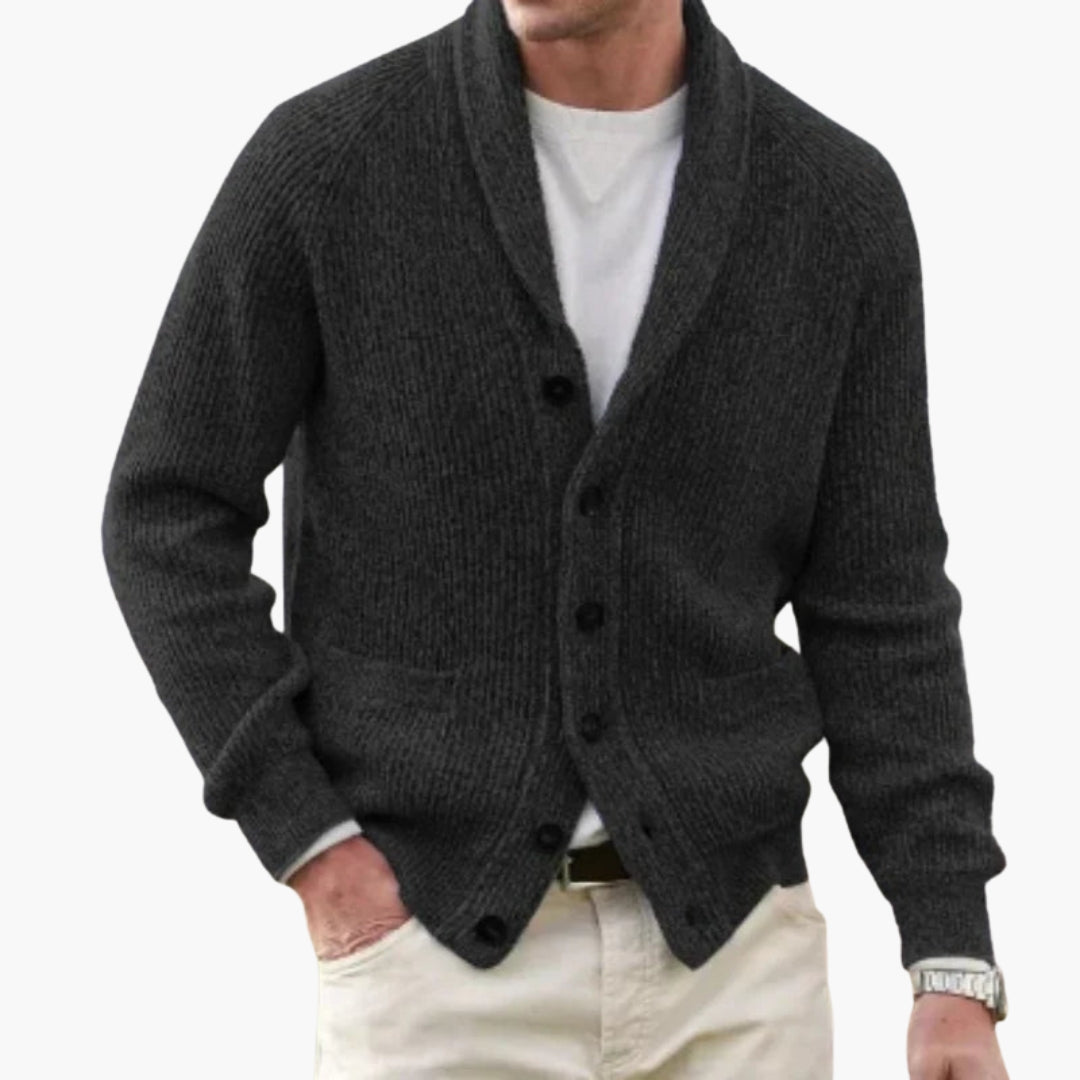 Herren Strickjacke mit Schalkragen und Knopfleiste