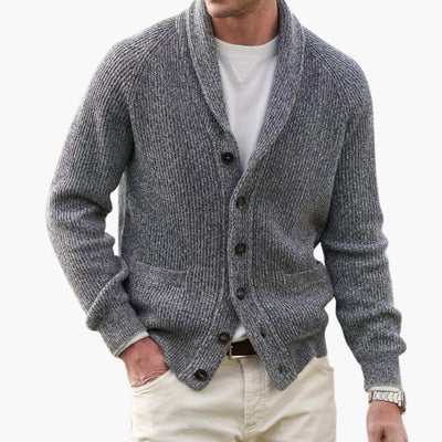 Herren Strickjacke mit Schalkragen und Knopfleiste