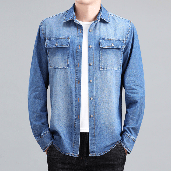 Herren Denim Hemd Baumwolle Casual Stil