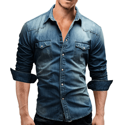 Herren Denim Hemd Casual Stil aus Weichem Stoff mit Langen Ärmeln