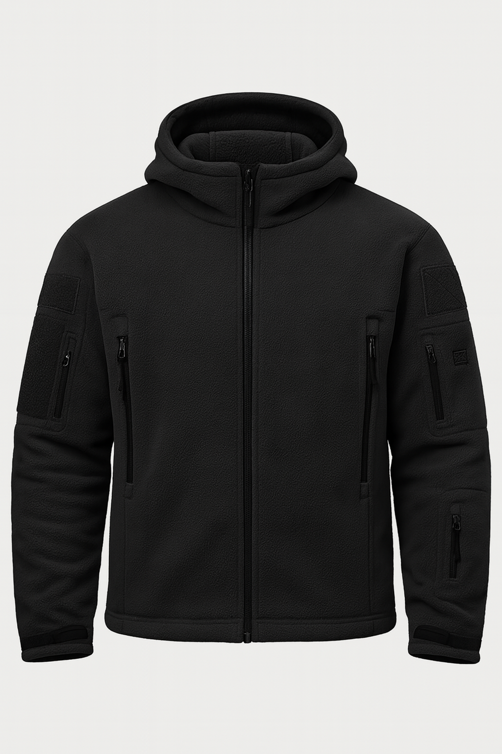 Herren Fleecejacke mit Kapuze, Mehreren Reißverschlusstaschen und Durchgehendem Frontverschluss