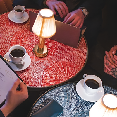 Vintage Flare - Aluminium Tischlampe Dimmbarer Stoff Bar Tisch Lampenschirm