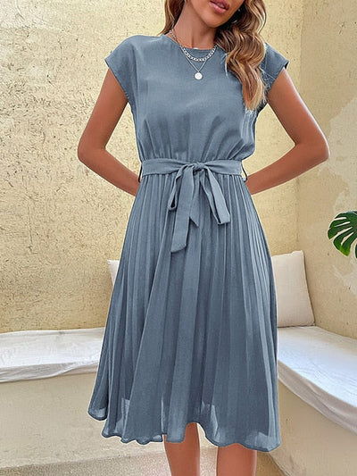Klara - Damen Sommer Plissee Minikleid Kurzarm