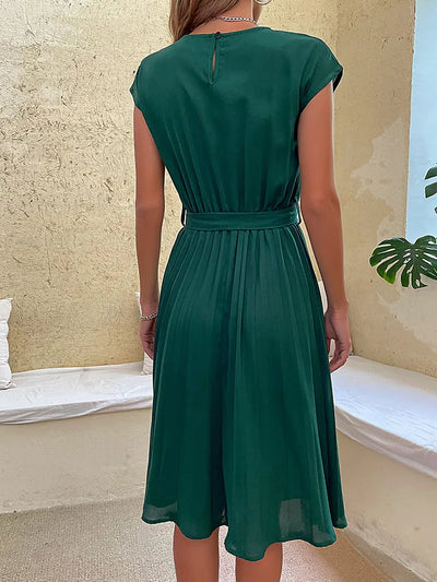 Klara - Damen Sommer Plissee Minikleid Kurzarm