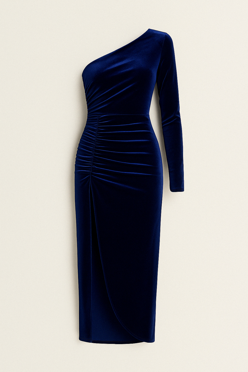 Jade Ein-Schulter-Midikleid aus Samt mit Rüschen