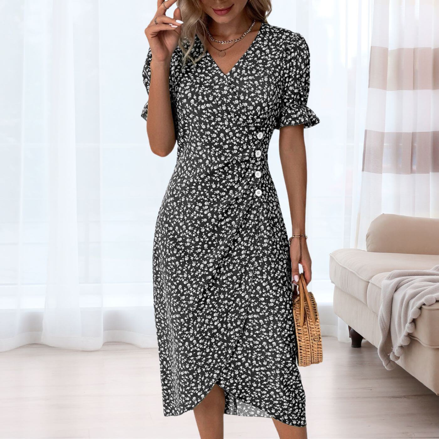 Janine™ - Sommerkleid mit V-Ausschnitt und Blumenmuster