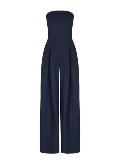 Damen Jumpsuit ohne Träger – Dunkelblau & Elegant mit weitem Bein