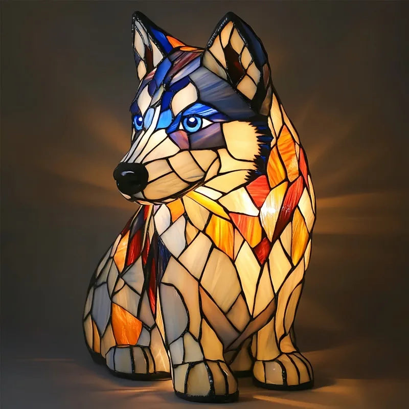 Husky Gletscher-Optik Lampe – Nachttischlampe für stilvolle Beleuchtung, 17 cm x 17 cm