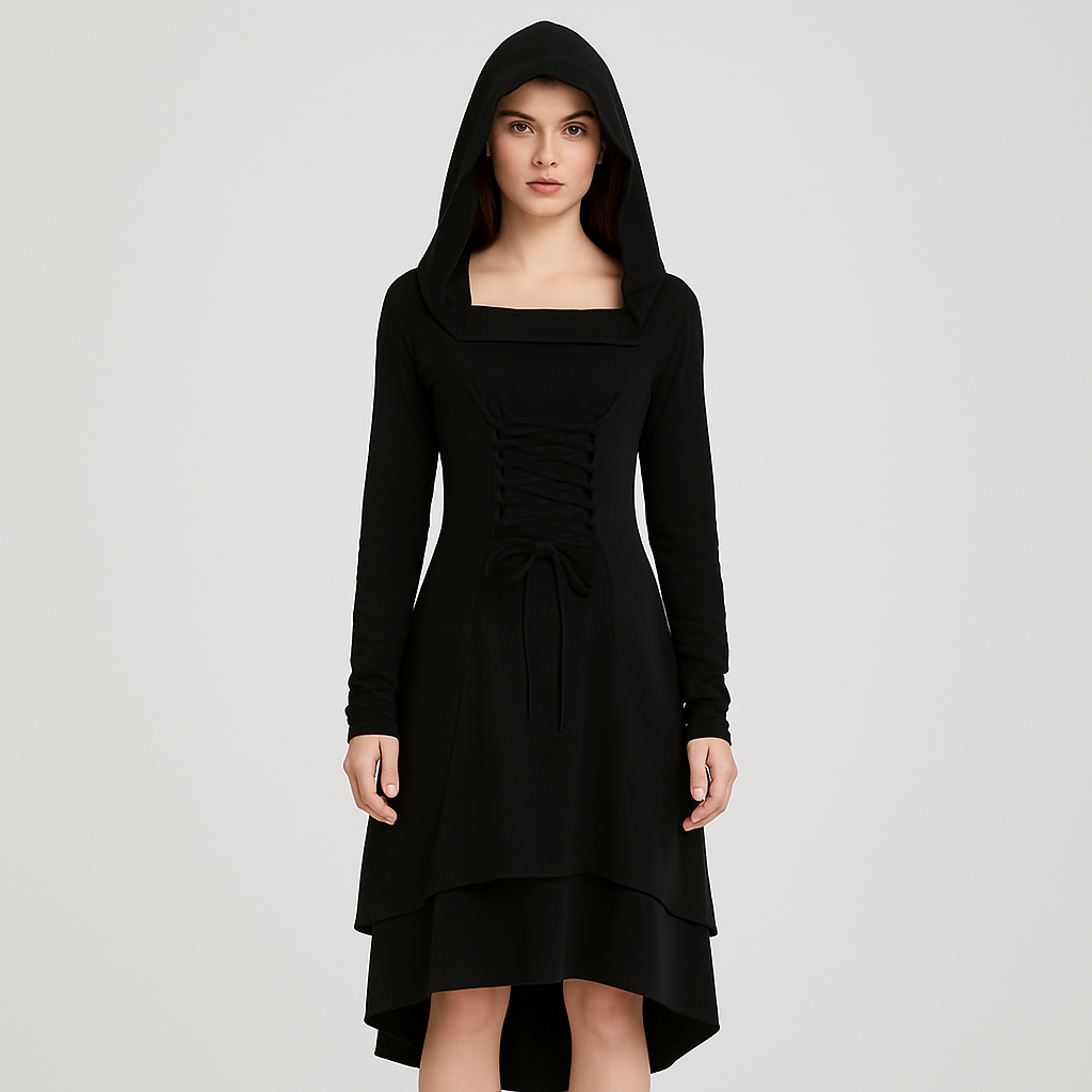 Liesel | Gothic Cosplay-Outfit mit Kapuze und langen Ärmeln