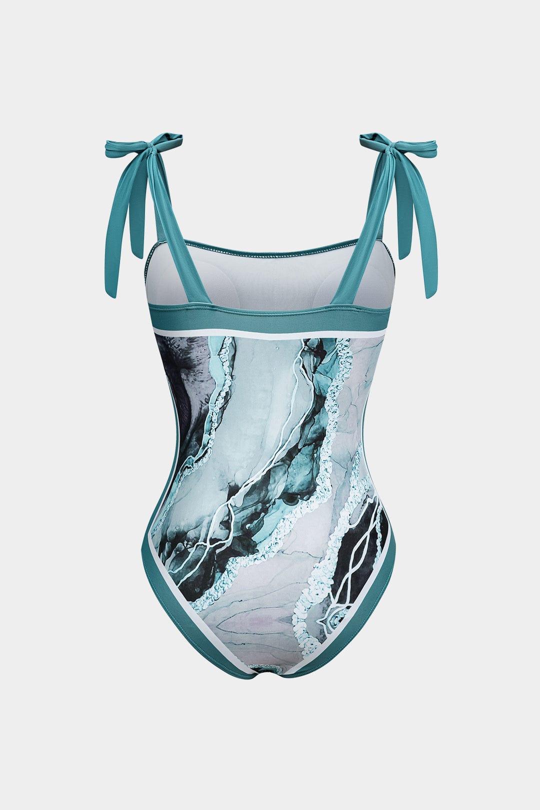 Angela | Zweiteiliges Badeanzug-Set mit abstraktem Print, Schleifen-Trägern und Pareo