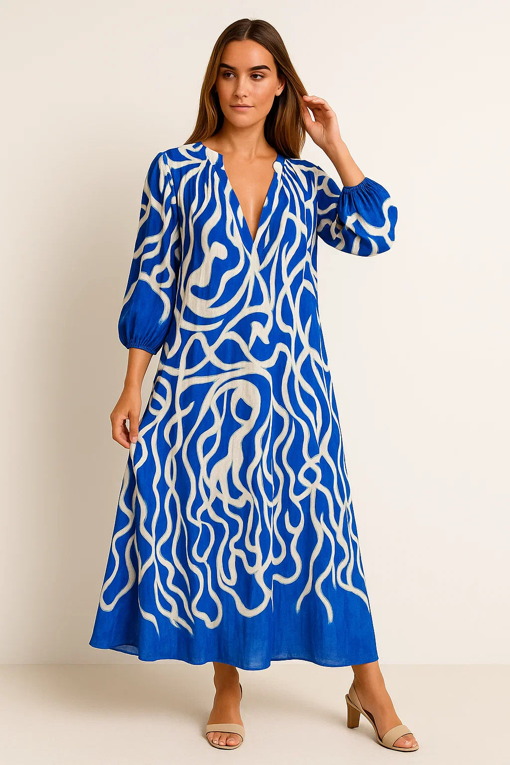 Maxikleid mit tiefem V-Ausschnitt