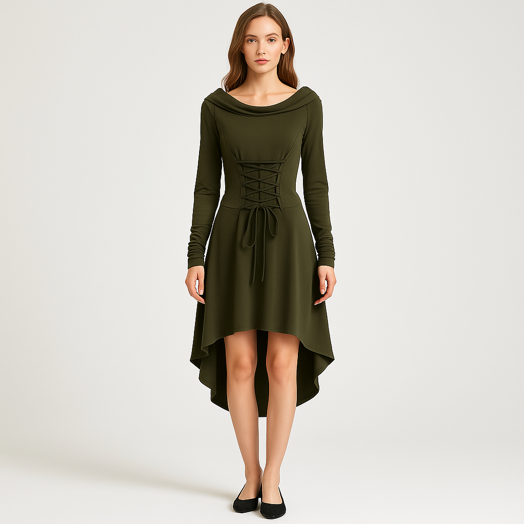 MoonShadow Gothic Kleid – Damen Cosplay Kleid mit Kapuze & Ärmeln